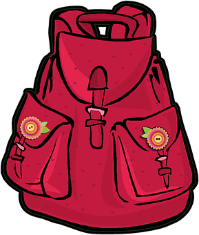 Pink Backpackwith Flower Patches PNG with transparent background