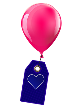 Pink Balloon With Love Tag PNG with transparent background