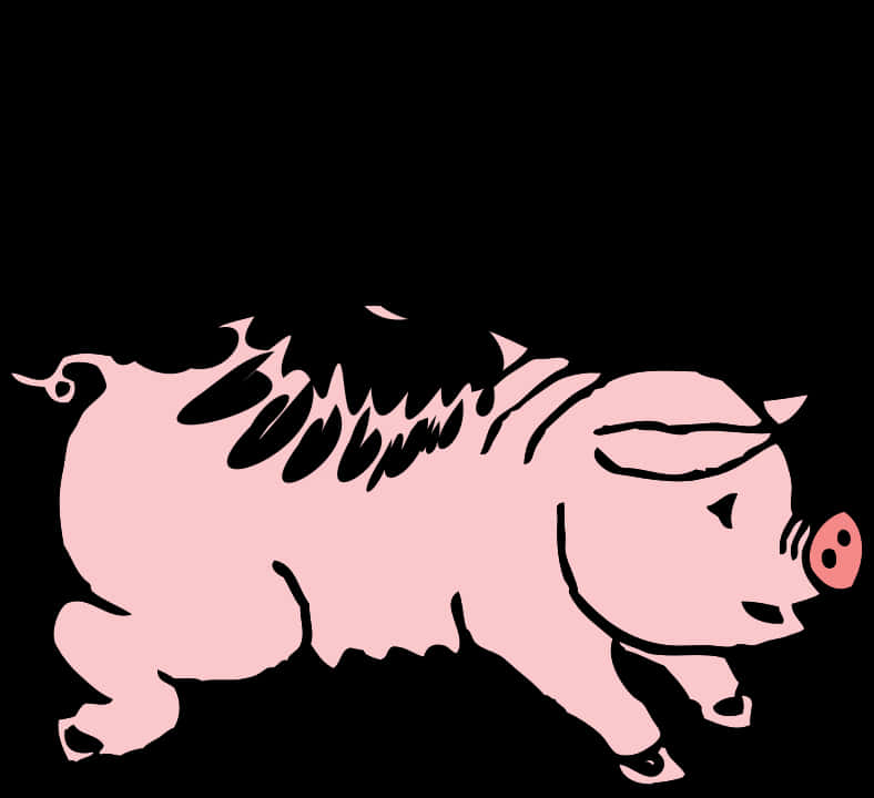 Pink Black Silhouette Pig Illustration