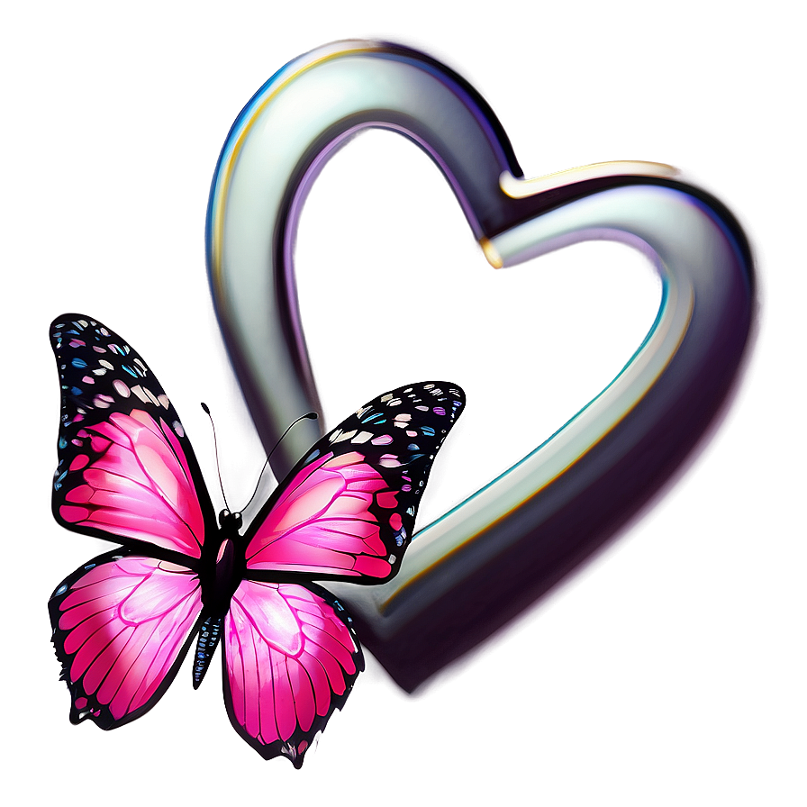 Pink Butterfly With Heart Details Png Pnx