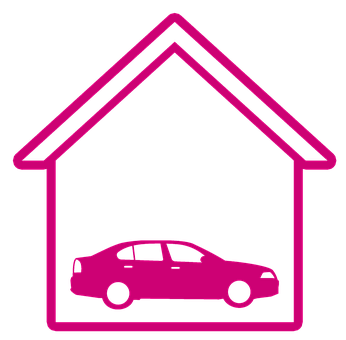 Pink Car Under House Icon