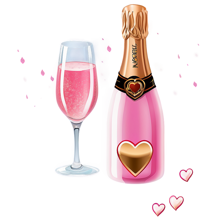 Pink Champagne With Heart Decoration Png Lsy