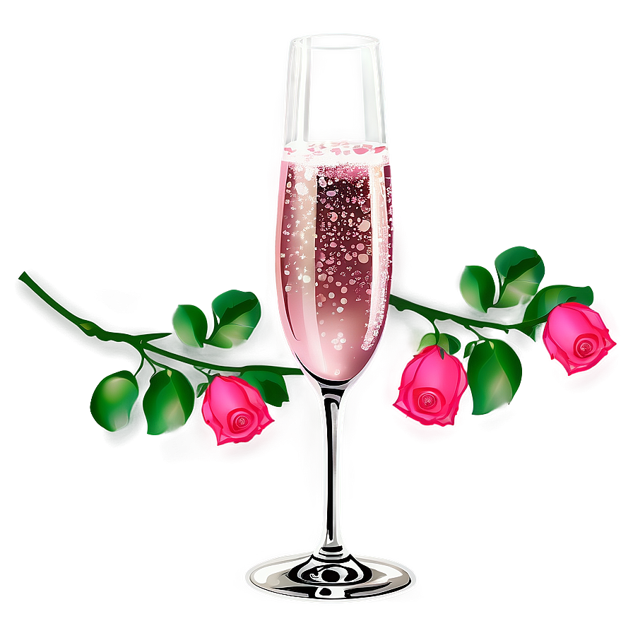 Pink Champagne With Roses Png Dxq67