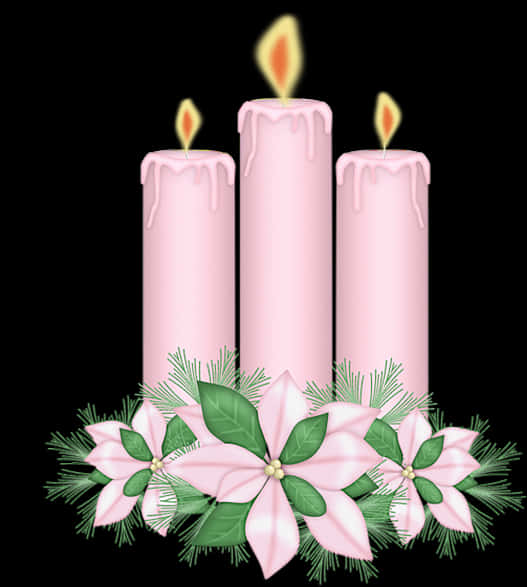 Pink Christmas Candles Decoration PNG with transparent background