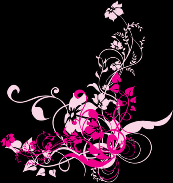 Pink Floral Abstract Designon Black Background