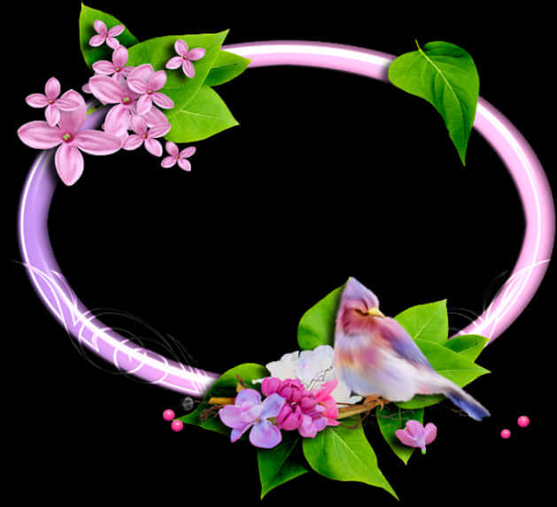 Pink_ Floral_ Bird_ Frame PNG with transparent background