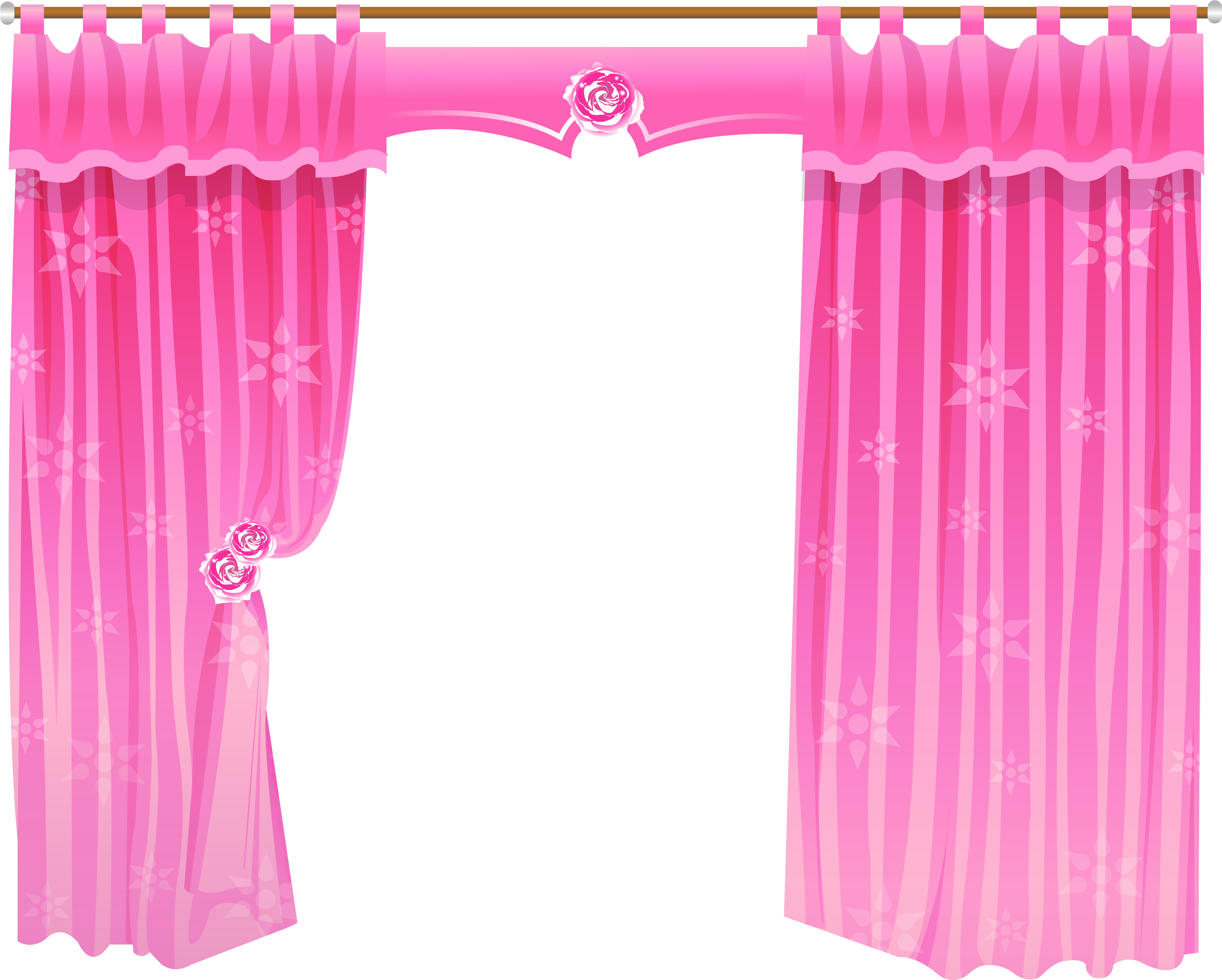 Pink Floral Curtains Vector PNG with transparent background