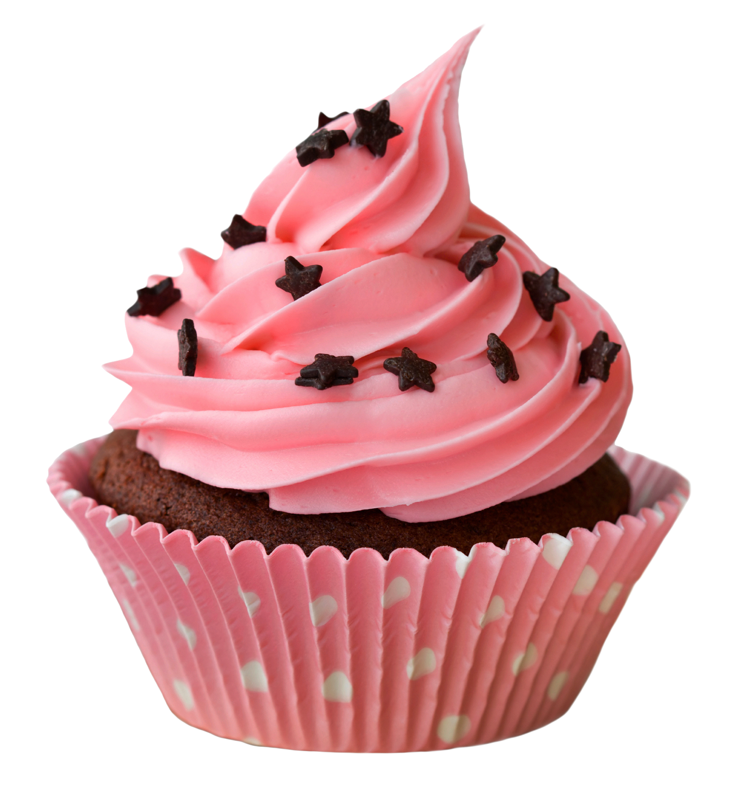 Pink Frosted Chocolate Cupcakewith Sprinkles PNG with transparent background