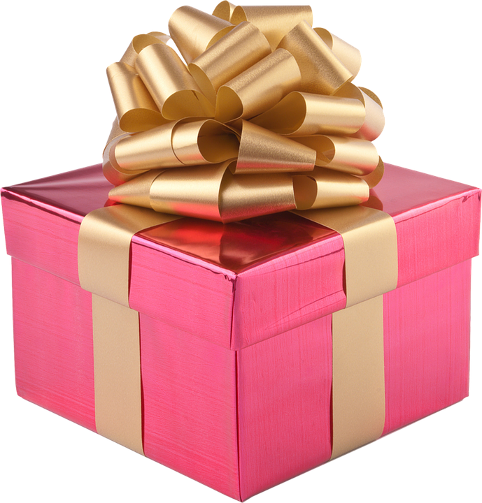 Pink Gift Boxwith Golden Ribbon PNG with transparent background