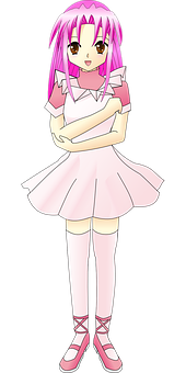 Pink Haired Anime Girl Standing PNG with transparent background