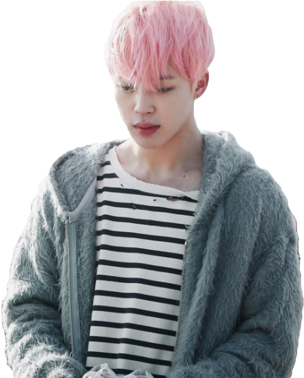 Pink Haired Manin Striped Shirtand Fur Coat PNG with transparent background