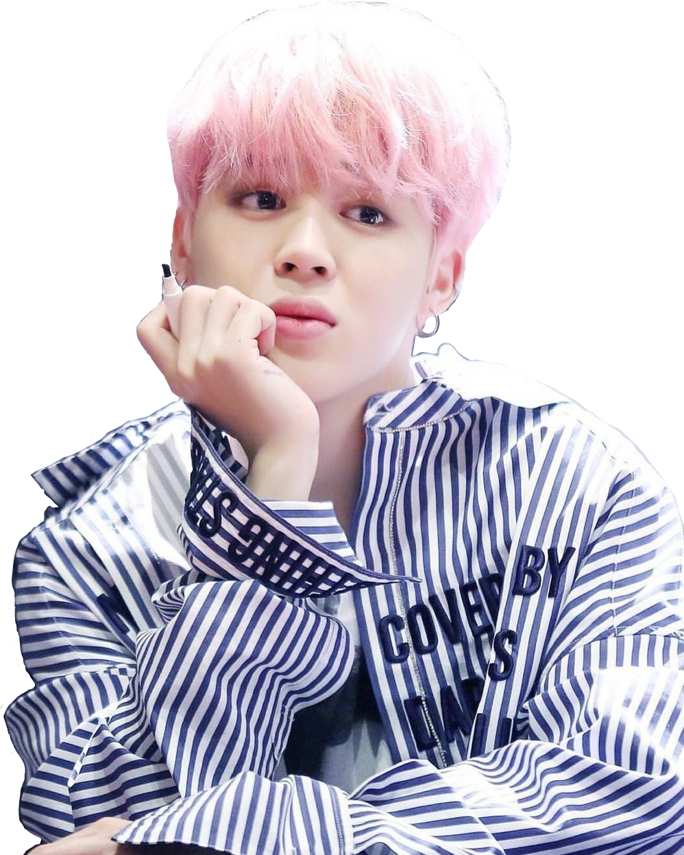 Pink Haired Person Striped Shirt PNG with transparent background