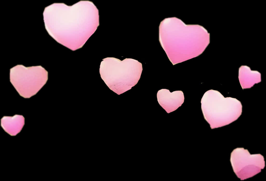 Pink Hearts Against Black Background PNG with transparent background