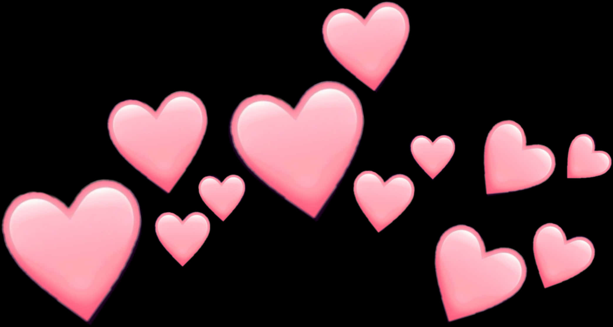 Pink Hearts Black Background PNG with transparent background