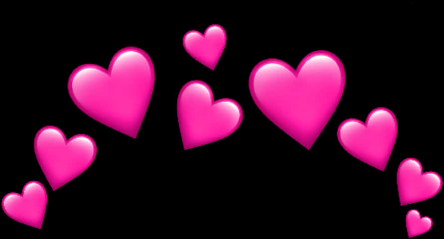 Pink Hearts Black Background PNG with transparent background