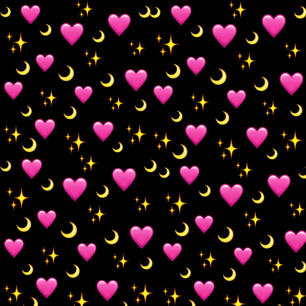 Pink Hearts Stars Moons Pattern PNG with transparent background