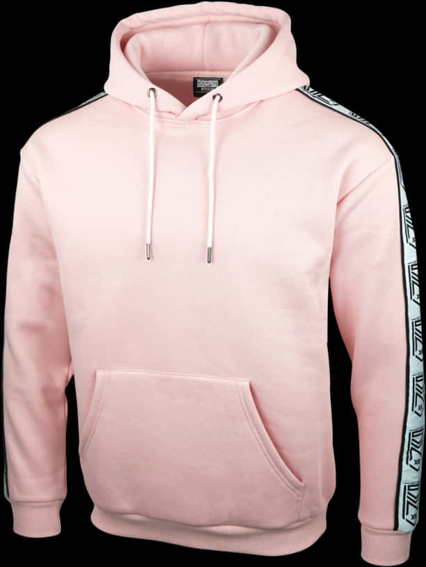 Pink Hoodiewith Branded Sleeve Tape PNG image with a transparent background, free high-resolution download