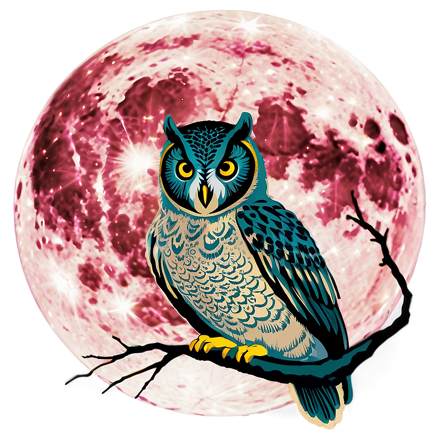 Pink Moon With Owl Perched Png Kdt16