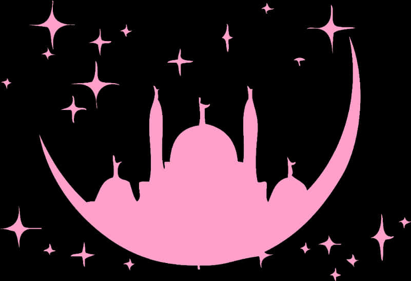 Pink Mosque Silhouette Starry Night