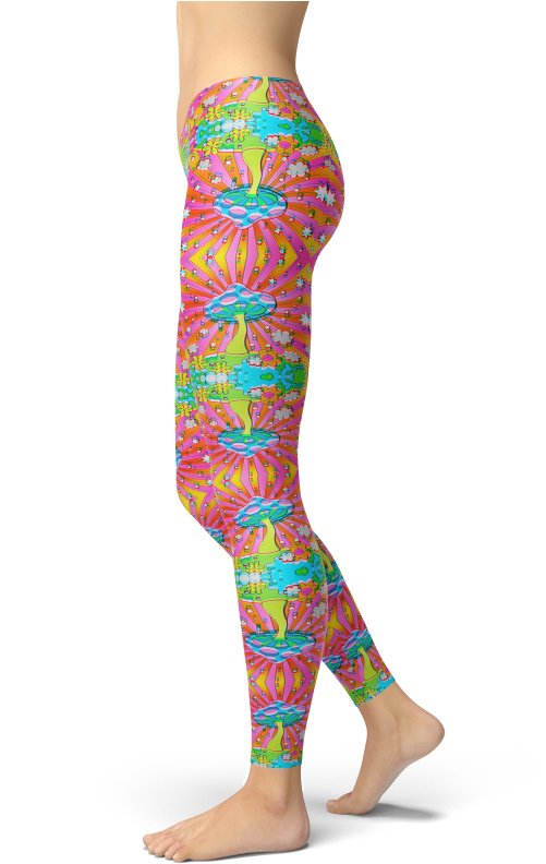 Pink Mushroom Psychedelic Stars Leggings Yoga Pants - Sportswear, HD Png Download PNG with transparent background