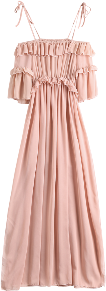 Pink Off Shoulder Ruffle Maxi Dress