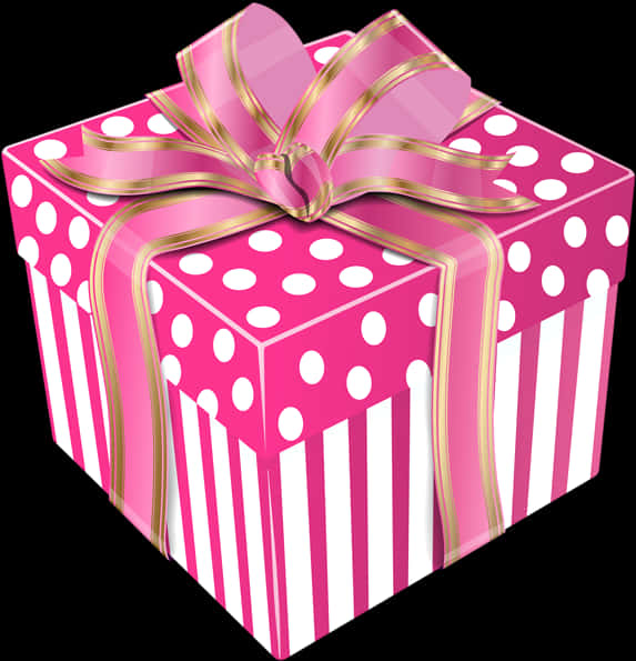 Pink Polka Dot Gift Boxwith Golden Ribbon