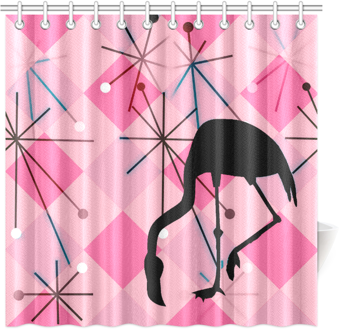 Pink Retro Flamingo Shower Curtain PNG with transparent background