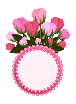 Pink Roses Blank Label Graphic PNG with transparent background