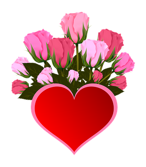 Pink Roses Heart Graphic PNG with transparent background