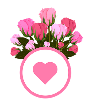 Pink Roses Love Emblem PNG with transparent background