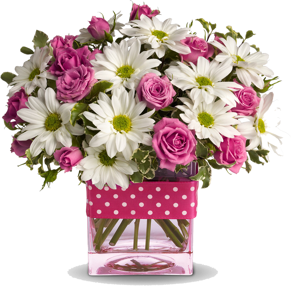 Pink Roses White Daisies Birthday Bouquet