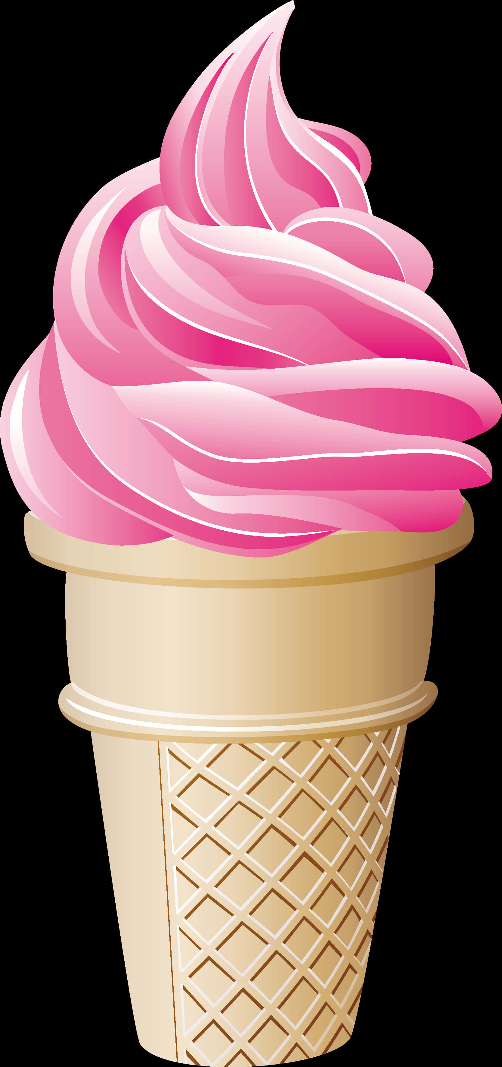 Pink Soft Serve Ice Cream Cone PNG with transparent background