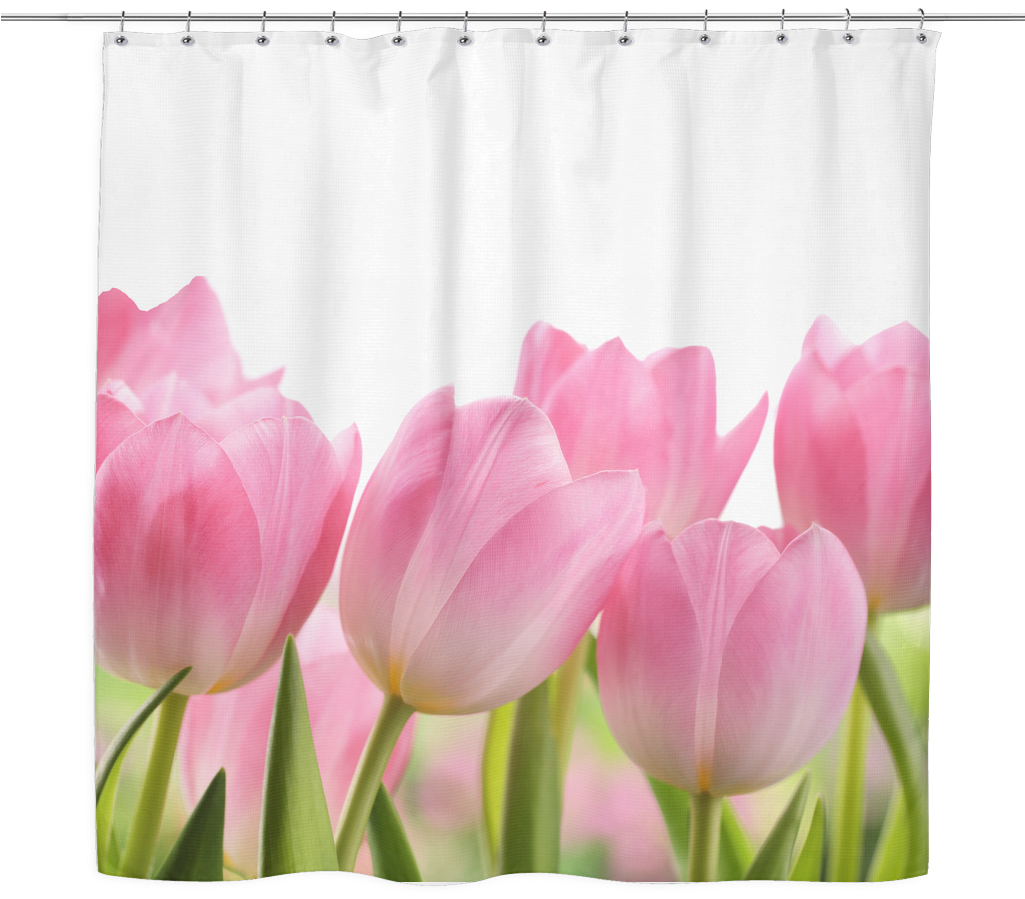 Pink Tulip Shower Curtain Design PNG with transparent background