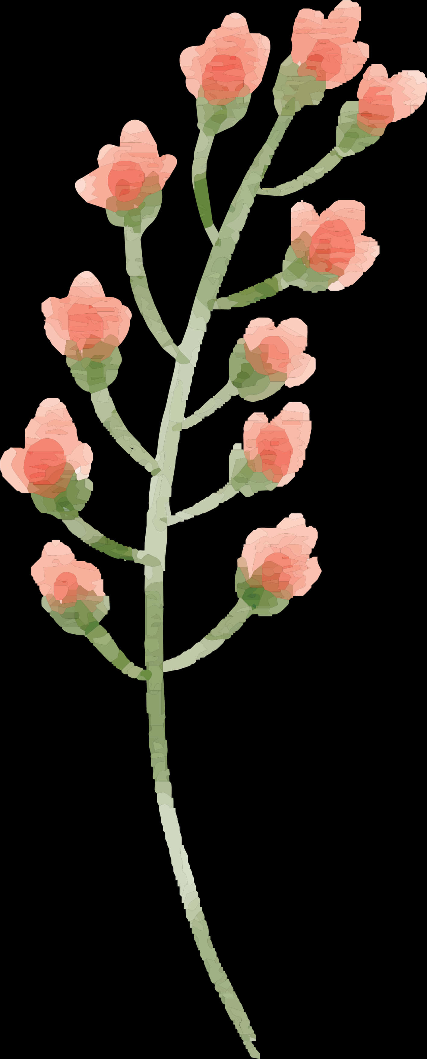 Pink Watercolor Flowers Stem