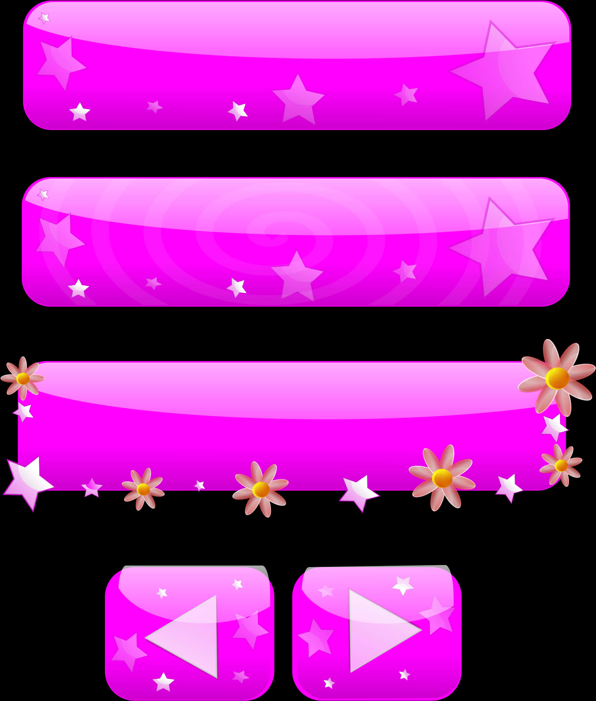 Pink Web Buttons Stars Flowers PNG image with a transparent background, free high-resolution download