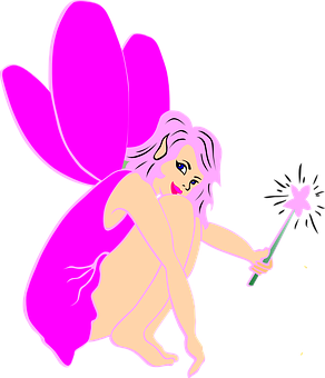 Pink Winged Fairy Vector Art PNG with transparent background