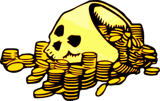 Pirate Skulland Gold Coins Illustration PNG with transparent background
