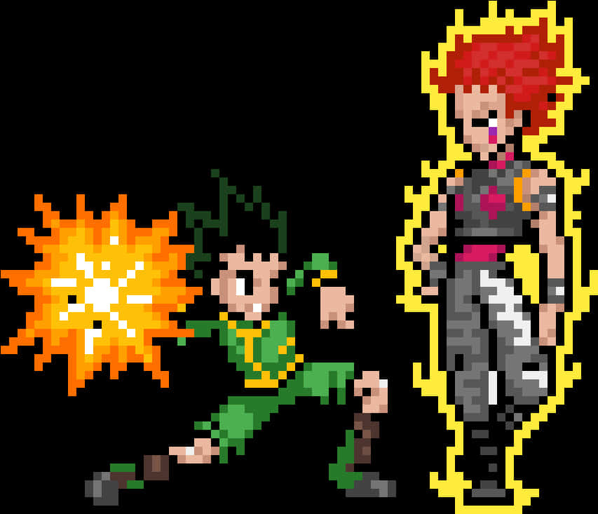 Pixel Art Anime Battle Scene PNG with transparent background