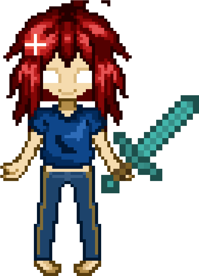 Pixel Art Character With Diamond Sword