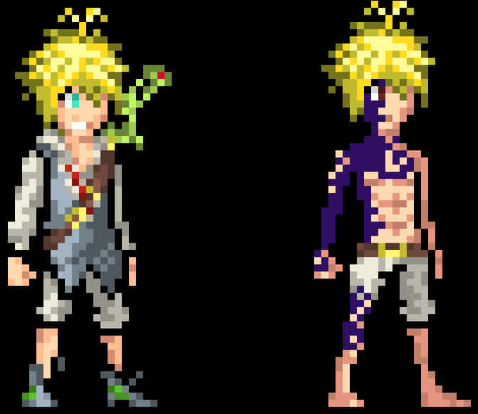 Pixel Art Meliodas Two Poses PNG with transparent background