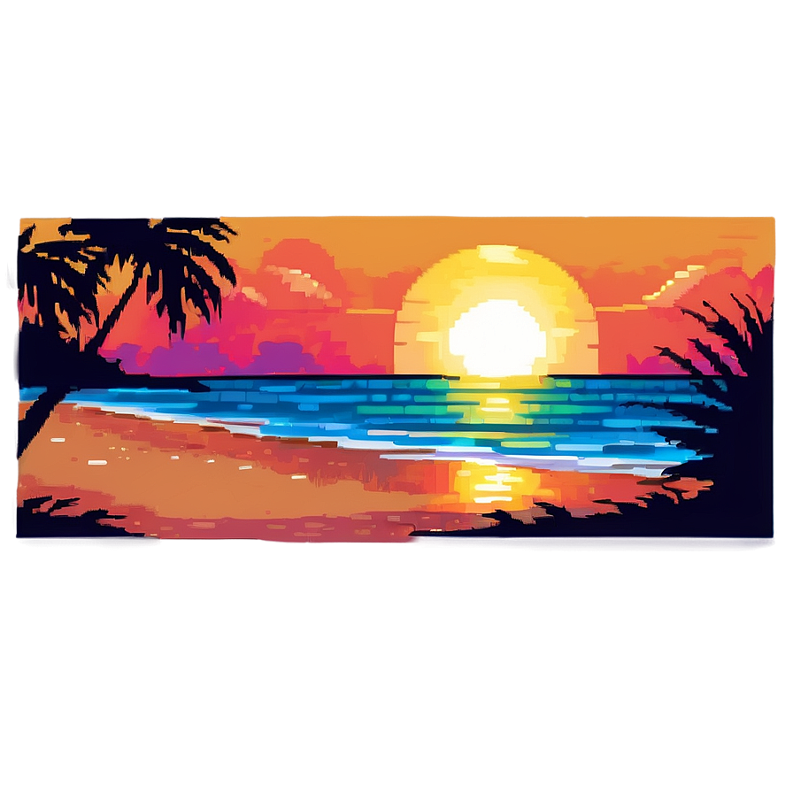 Pixel Beach Sunset Scene Png Mnh87