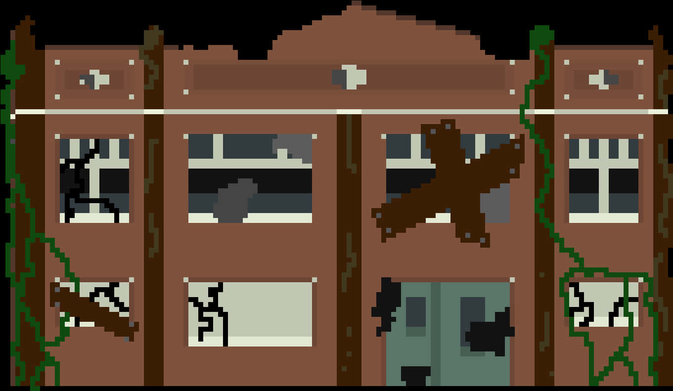 Pixelated_ Abandoned_ Building_ Facade PNG image with a transparent background, free high-resolution download