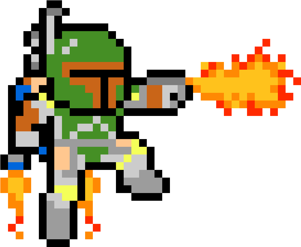 Pixelated Bounty Hunter Blaster Fire