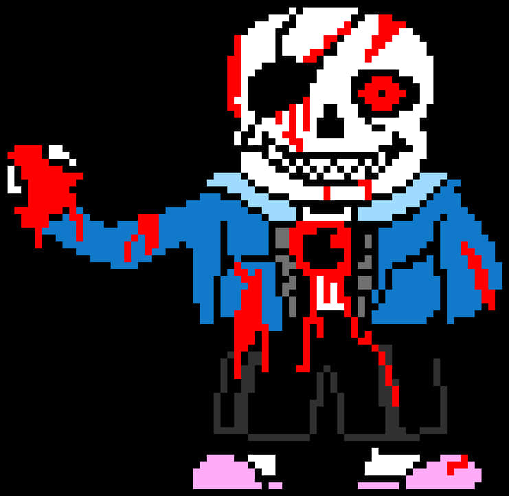 Pixelated Character Red Blue Design PNG with transparent background