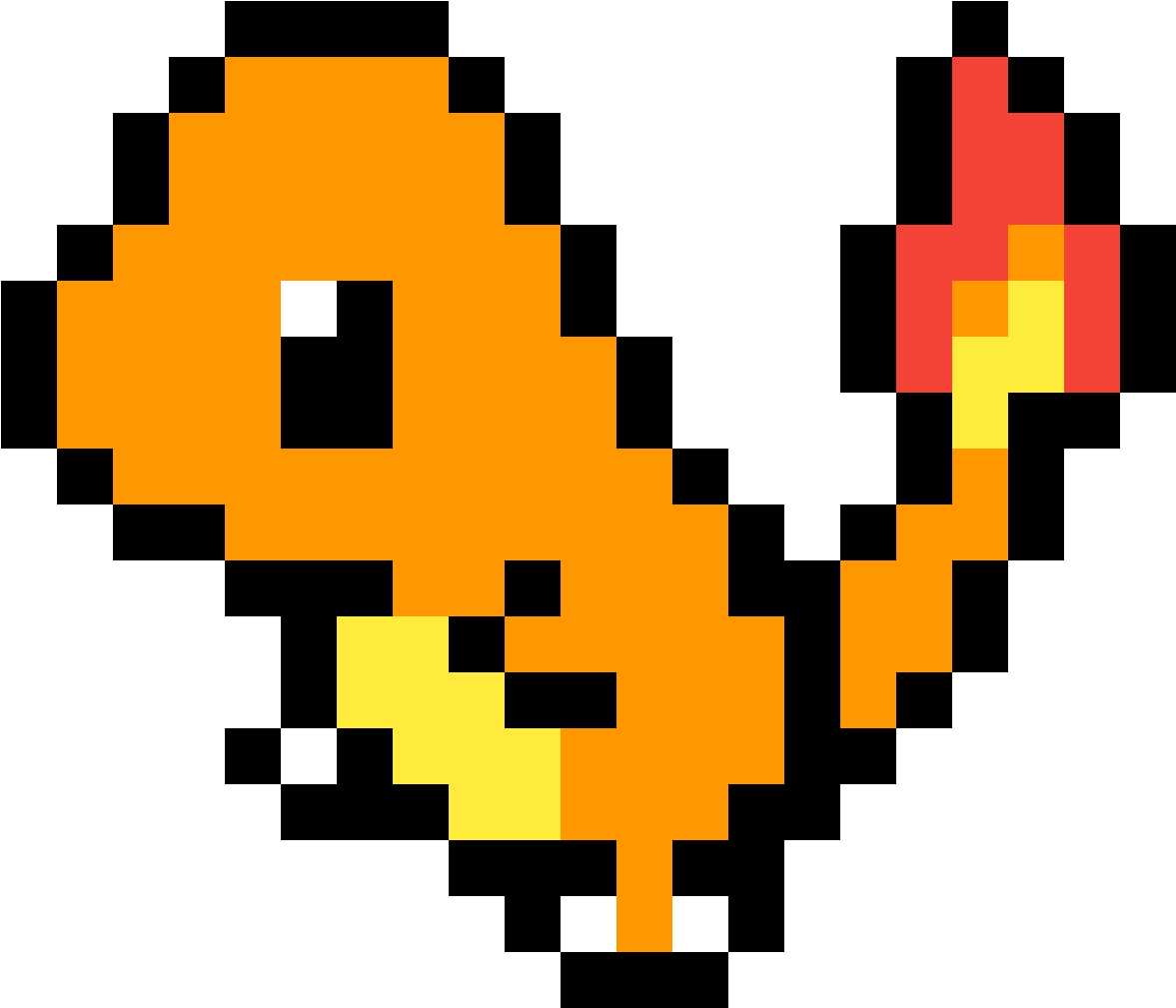 Pixelated Charmander Art PNG with transparent background