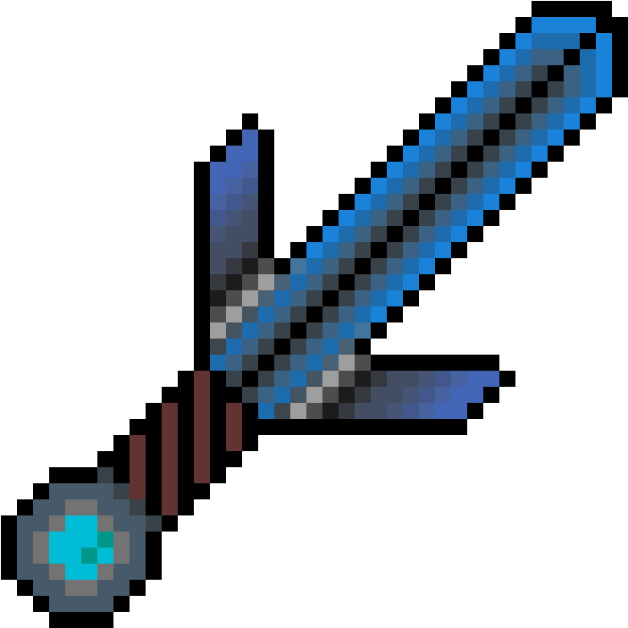 Diamond Sword - Terraria Sword Pixel Art PNG image with a transparent background, free high-resolution download