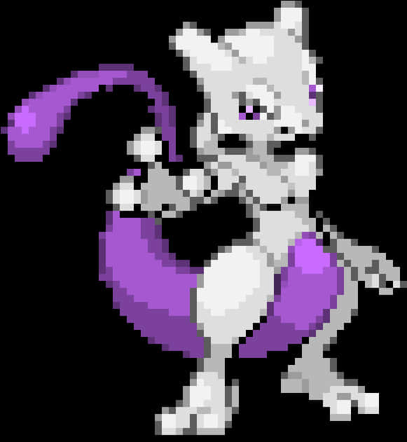 Pixelated Mewtwo Sprite PNG with transparent background