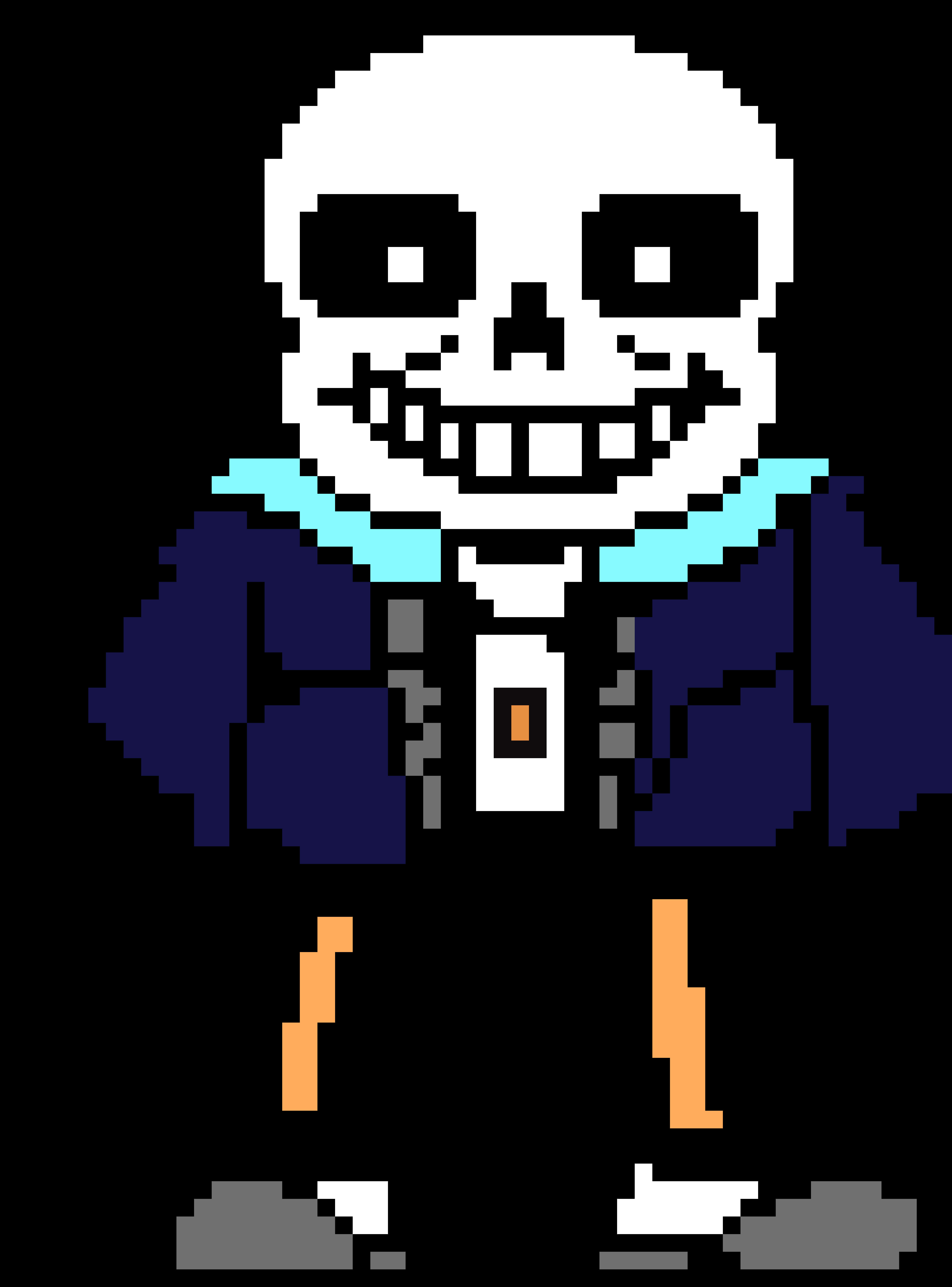 Pixelated_ Skeleton_ Character_ Sans PNG with transparent background