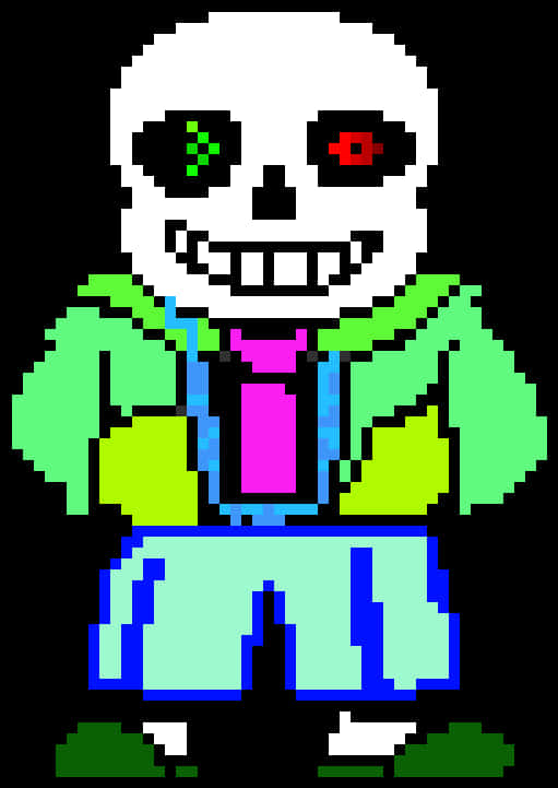 Pixelated Skeleton Character Sans PNG with transparent background