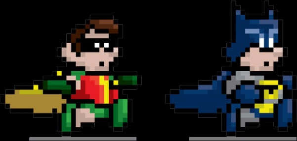Pixelated Superhero Duo PNG with transparent background